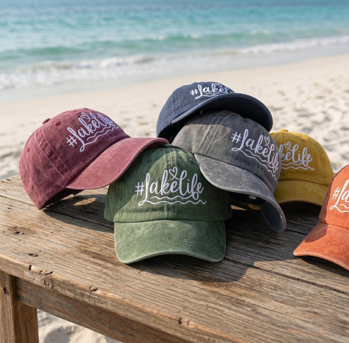 Lake Life Custom Hat, Personalized Hashtag LakeLife Dad Cap, Embroidered Washed Cotton Trucker Hat, Matching Group Camp Vacation Gift