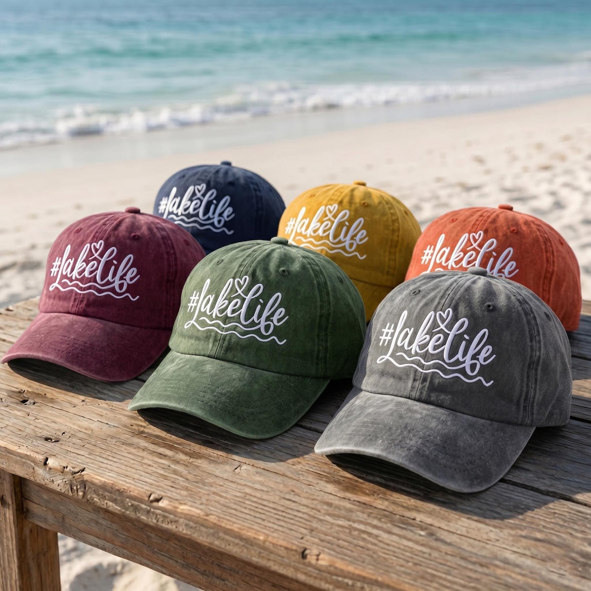 Lake Life Custom Hat, Personalized Hashtag LakeLife Dad Cap, Embroidered Washed Cotton Trucker Hat, Matching Group Camp Vacation Gift