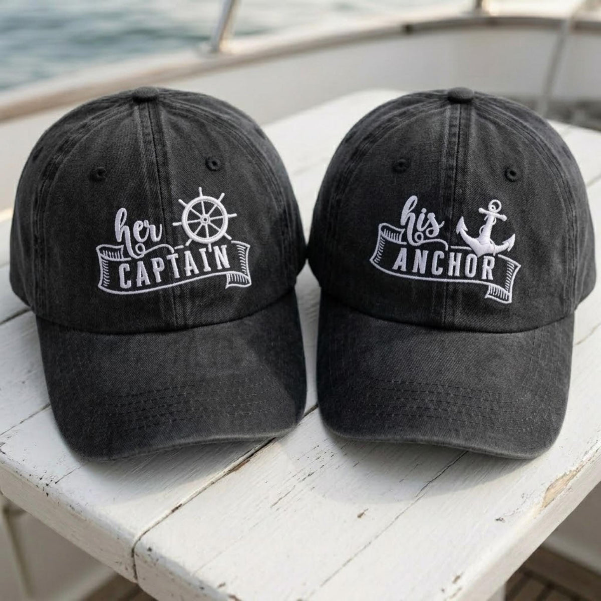 Matching Nautical Couple Embroidered Hats, Captain and Anchor Baseball Caps, Cruise Gift