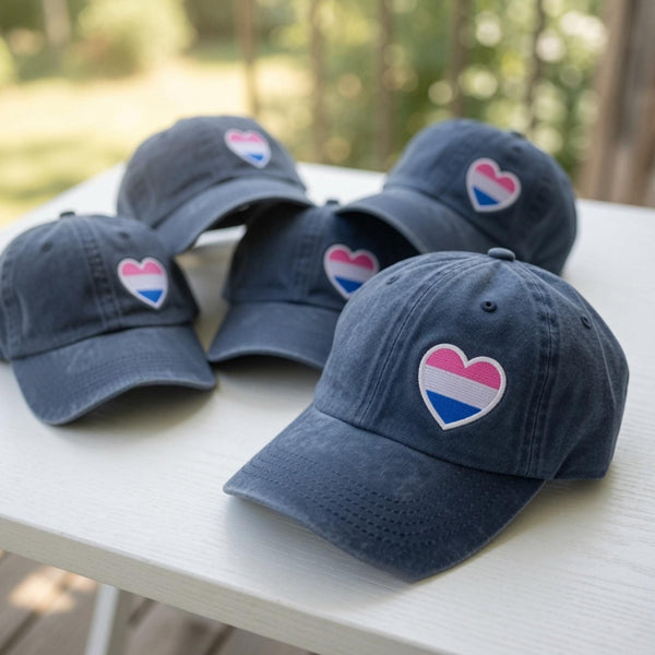 Bisexual Heart Pride Embroidered Baseball Cap - Vintage Bi Flag Love LGBTQ Cotton Dad Hat