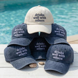 Drinks Well With Others Hat, Matching Family Beach Trip Cap, Summer Vacation Squad Hat, Funny Bachelorette Party Cap, Tropical Cruise Cap