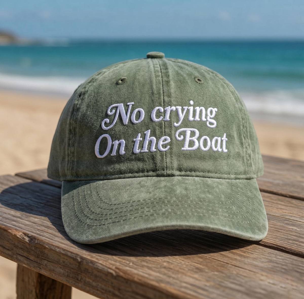 No Crying On The Boat Embroidered Baseball Cap - Funny Yacht Trip Lake Bachelorette Cotton Dad Hat
