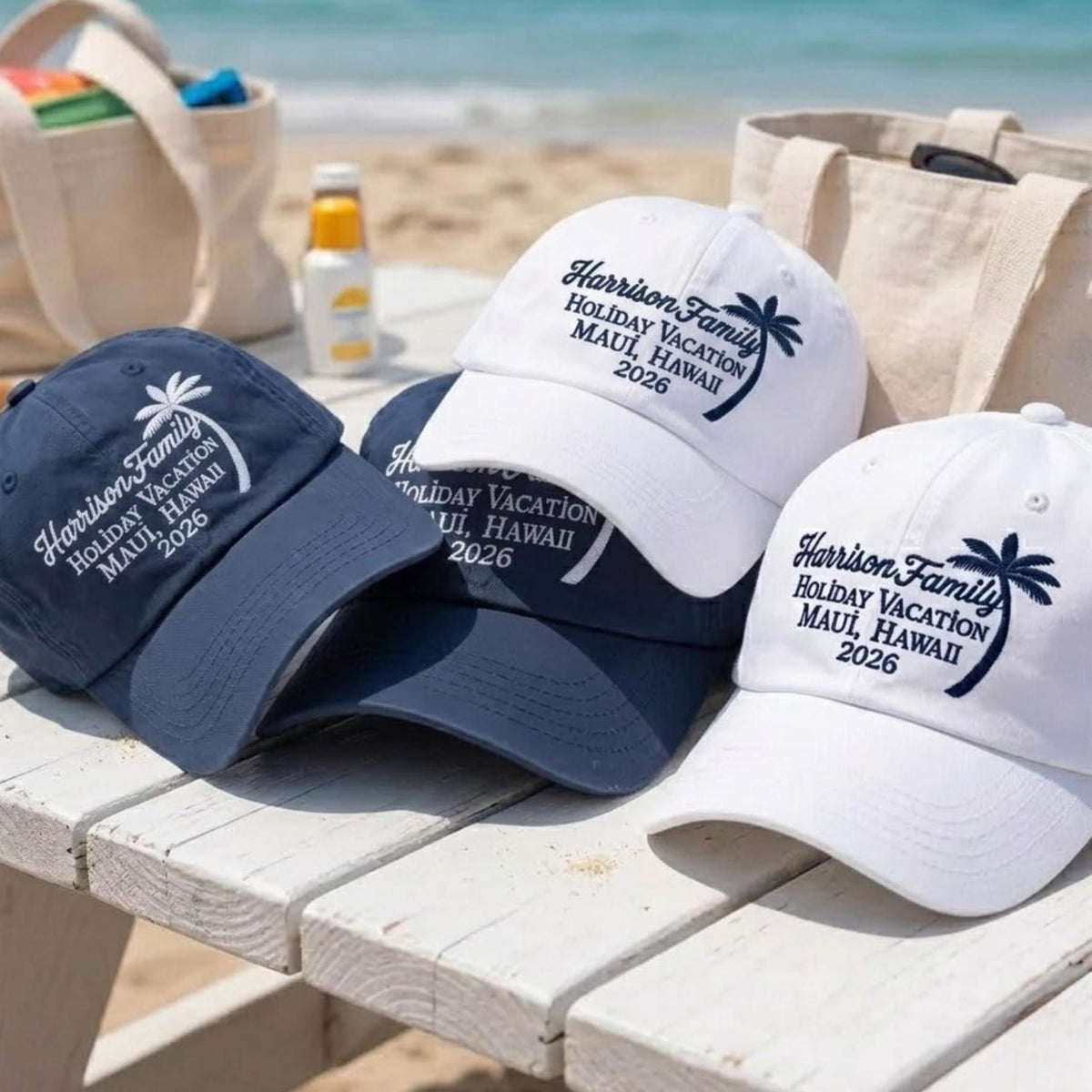 Personalized Maui Family Vacation Embroidered Hat, Custom Hawaii Palm Tree Baseball Cap, Matching Trip Gift