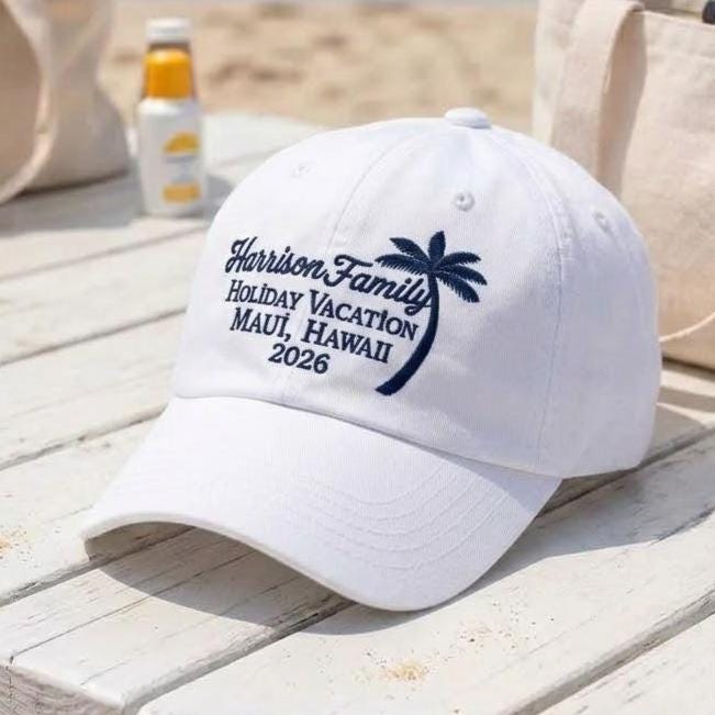 Personalized Maui Family Vacation Embroidered Hat, Custom Hawaii Palm Tree Baseball Cap, Matching Trip Gift