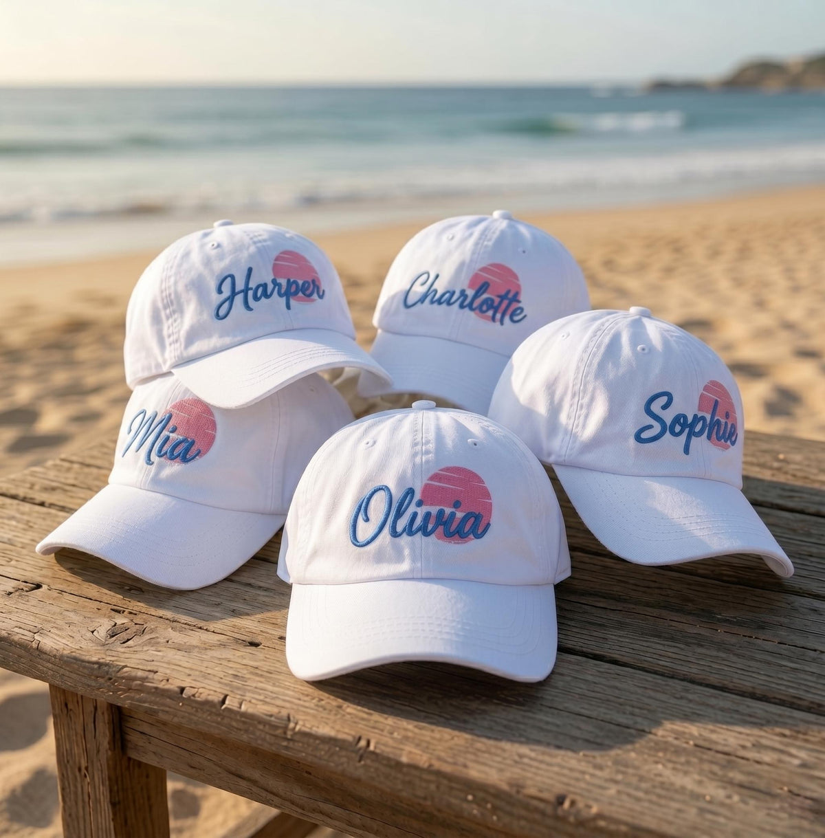 Custom Name Hat Retro Sun Embroidered Matching Family Vacation Baseball Cap Men Women | Bachelorette Party Gifts Summer Beach Girls Trip Cap