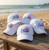 Custom Name Hat Retro Sun Embroidered Matching Family Vacation Baseball Cap Men Women | Bachelorette Party Gifts Summer Beach Girls Trip Cap