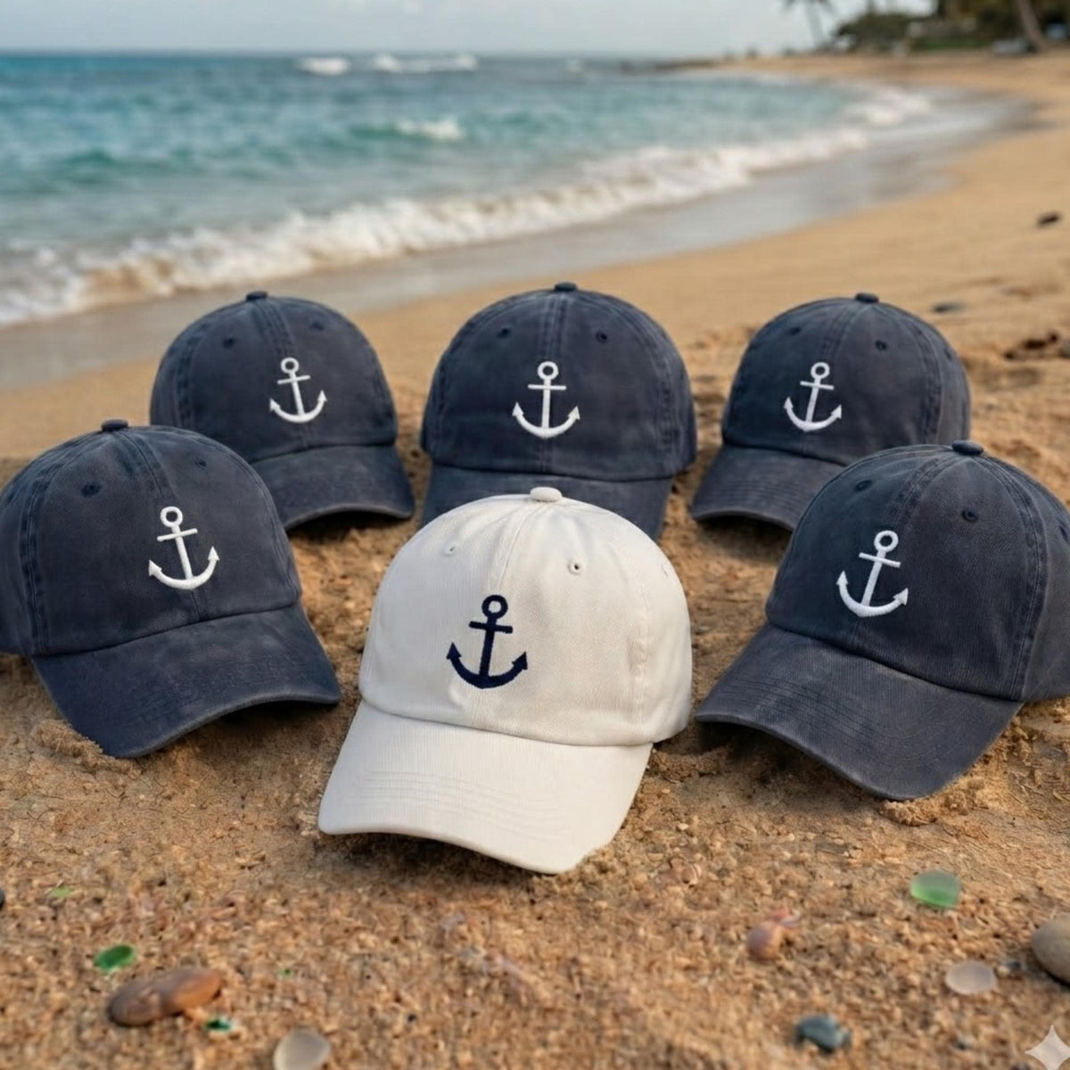 Custom Anchor Embroidered Hat, Nautical Washed Cotton Baseball Cap, Beach Vacation Gift