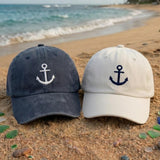 Custom Anchor Embroidered Hat, Nautical Washed Cotton Baseball Cap, Beach Vacation Gift