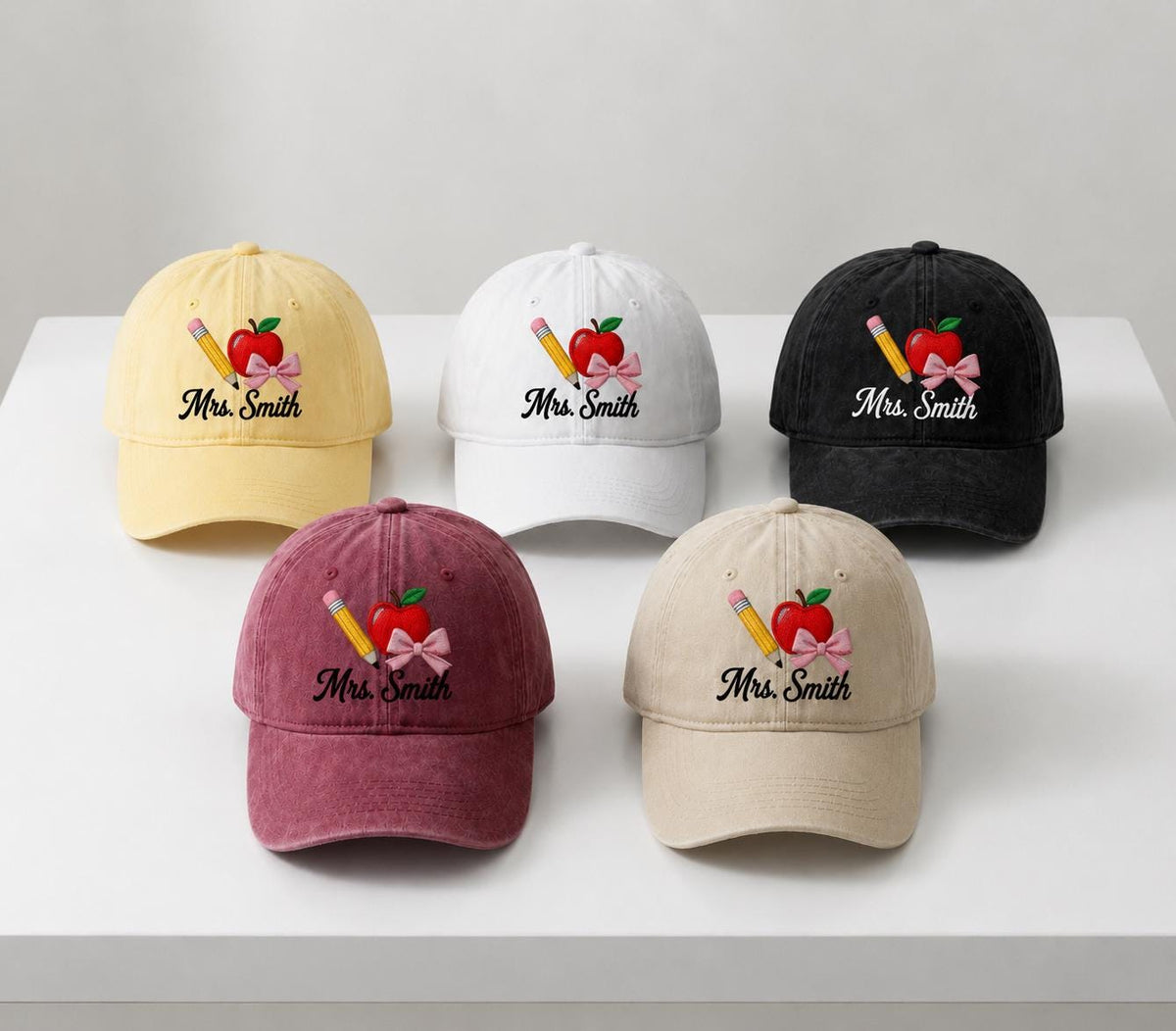 Custom Apple Embroidered Teacher Hat, Personalized Educator Baseball Cap