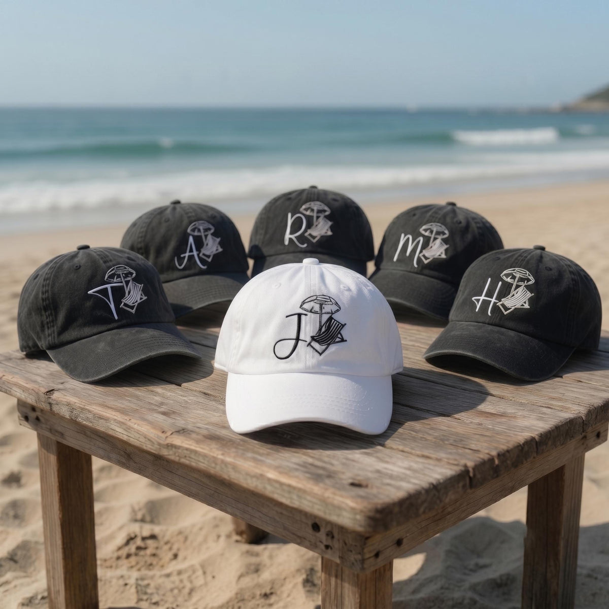 Custom Initial Beach Dad Hat | Personalized Monogram Baseball Cap | Embroidered Beach Chair Hat | Summer Vacation Gift For Men Women