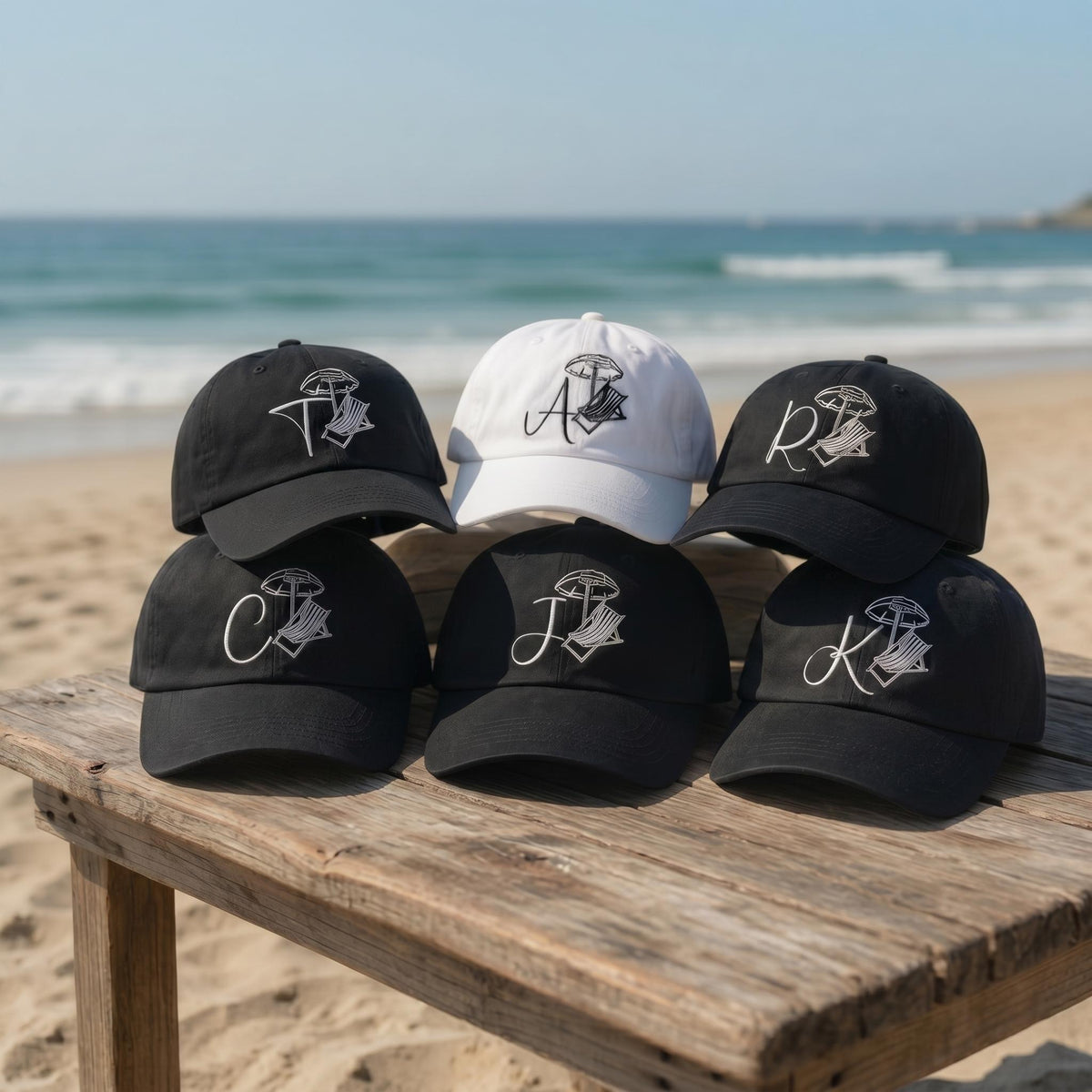 Custom Initial Beach Dad Hat | Personalized Monogram Baseball Cap | Embroidered Beach Chair Hat | Summer Vacation Gift For Men Women