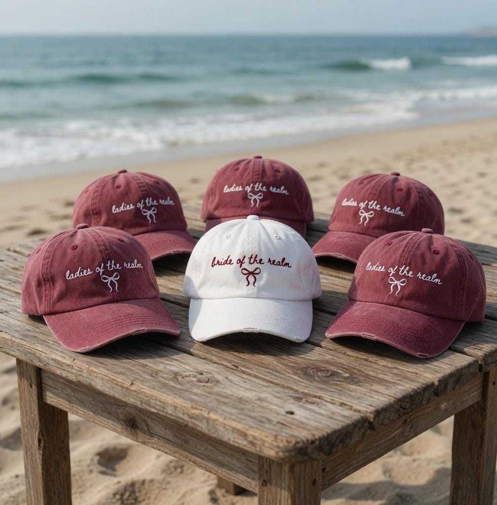 Custom Bridal Party Hats | Maroon Bachelorette Caps | Personalized Bridesmaid Hat | Vintage Washed Cotton Fantasy Wedding Gift