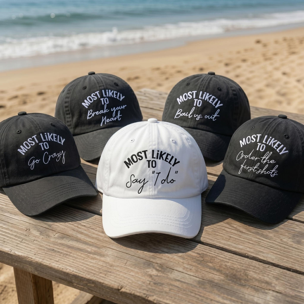 Most Likely To Bachelorette Hats | Custom Bridal Party Dad Cap | Funny Bridesmaid Matching Hats | Personalized Gift For Her Wedding Group