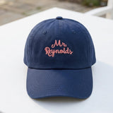 Custom Last Name Teacher Hat, Personalized Educator Baseball Cap, Embroidered School Staff, Gift for Her, Vintage Washed Cotton Faculty Hat