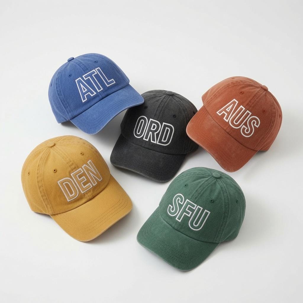 Custom Airport Code Outline Embroidered Hat, Personalized City Code Baseball Cap, Travel Gift for Pilot Flight Attendant, Outline Caps