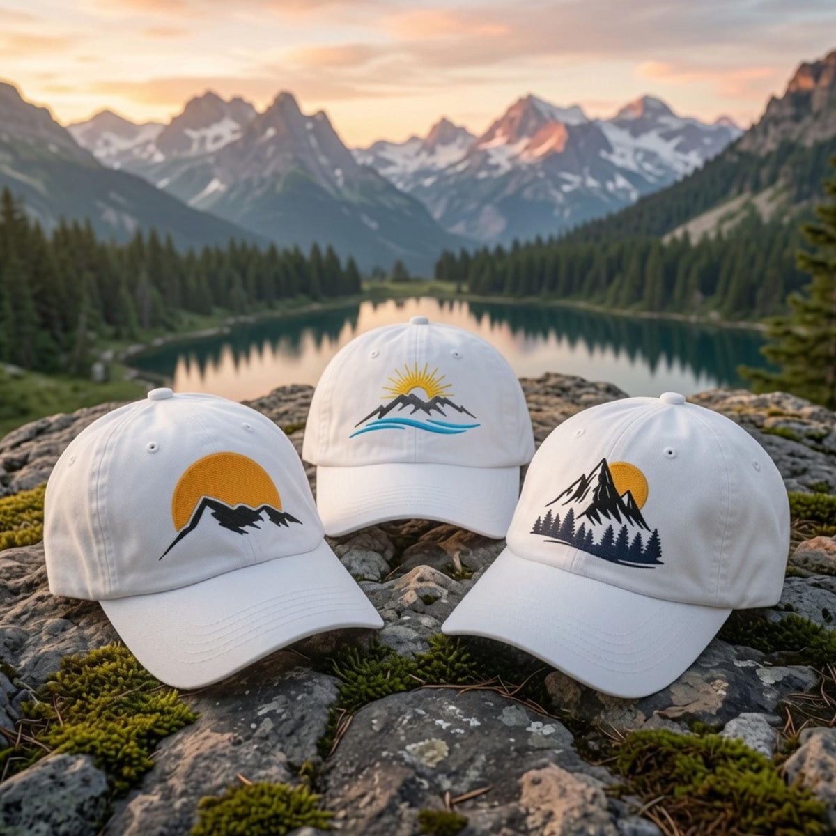 Mountain Embroidered Hat, Vintage Washed Cotton Baseball Cap, Outdoor Camping Gift
