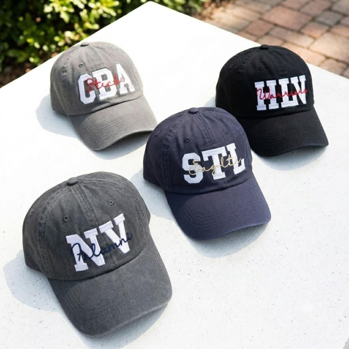 Custom School Initial Embroidered Hat - Personalized Mascot Team Spirit Cap