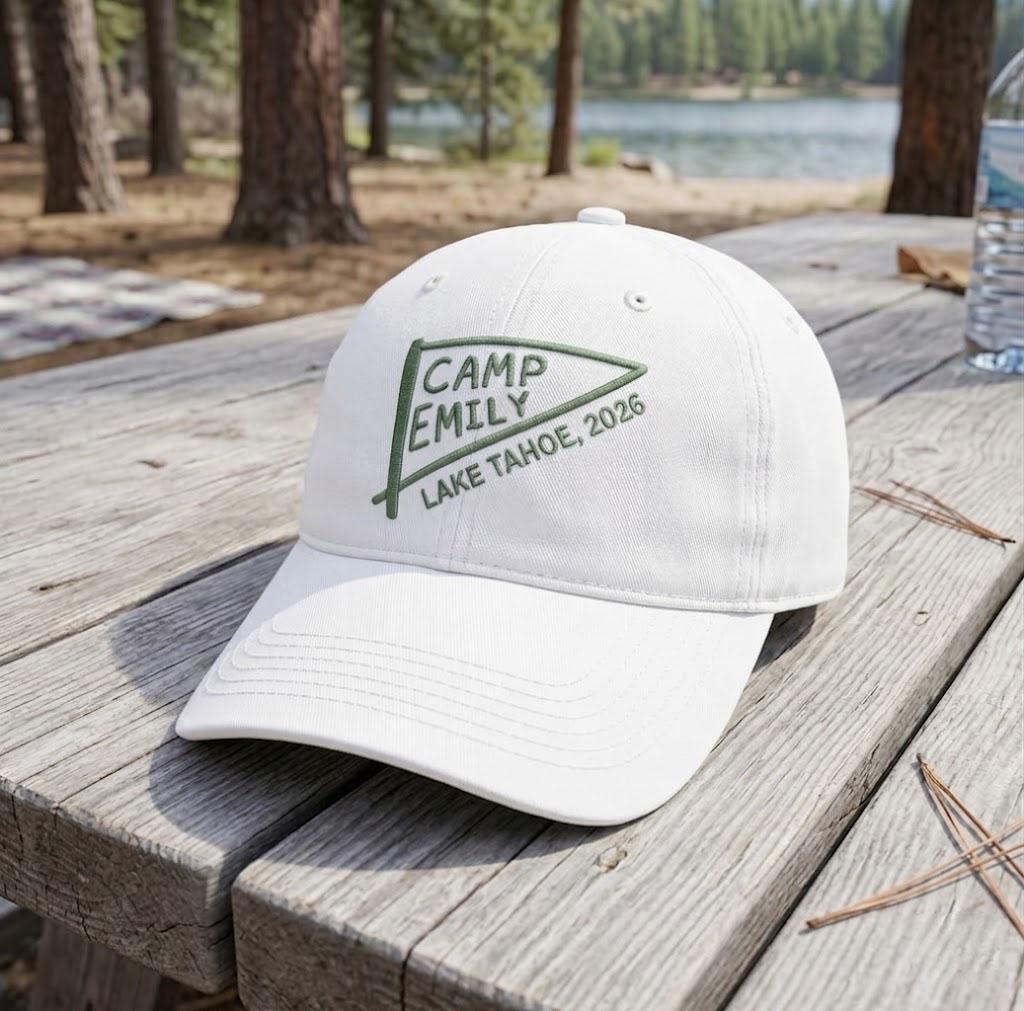 Custom Camp Hat Embroidered Pennant Logo Baseball Cap Vintage Camping Gift Family Vacation Shield Dad Hat Retro Lake Cabin Group Travel Cap