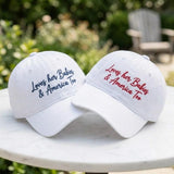 Loves Her Babies & America Too Embroidered Hat - Patriotic Mom 4th of July USA Mama Cotton Dad Cap