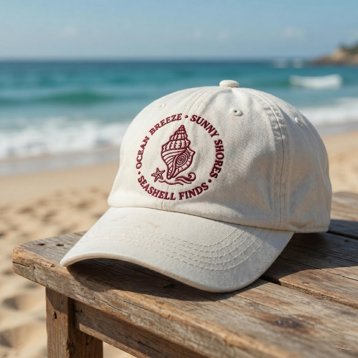 Custom Seashell Baseball Cap, Pink Cream Beach Trip Dad Hat, Personalized Ocean Theme Gift, Retro Vacation Souvenir, Cute Summer Sun Cap