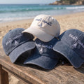 Custom East Coast Hat, Embroidered Sailboat Dad Cap, Personalized Sailing Gift, Coastal Aesthetic Washed Cotton Vacation Sun Hat