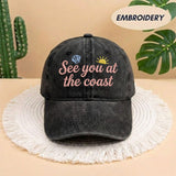 Custom Coastal Text Embroidered Hat, Personalized Beach Baseball Cap, Summer Gift