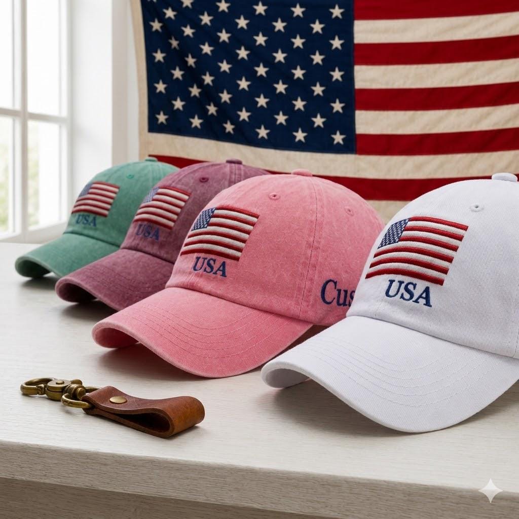 Custom American Flag Embroidered Hat, Personalized USA Baseball Cap, Patriotic Gift