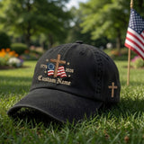Personalized Patriotic Cross Embroidered Hat, Custom Name Christian Baseball Cap