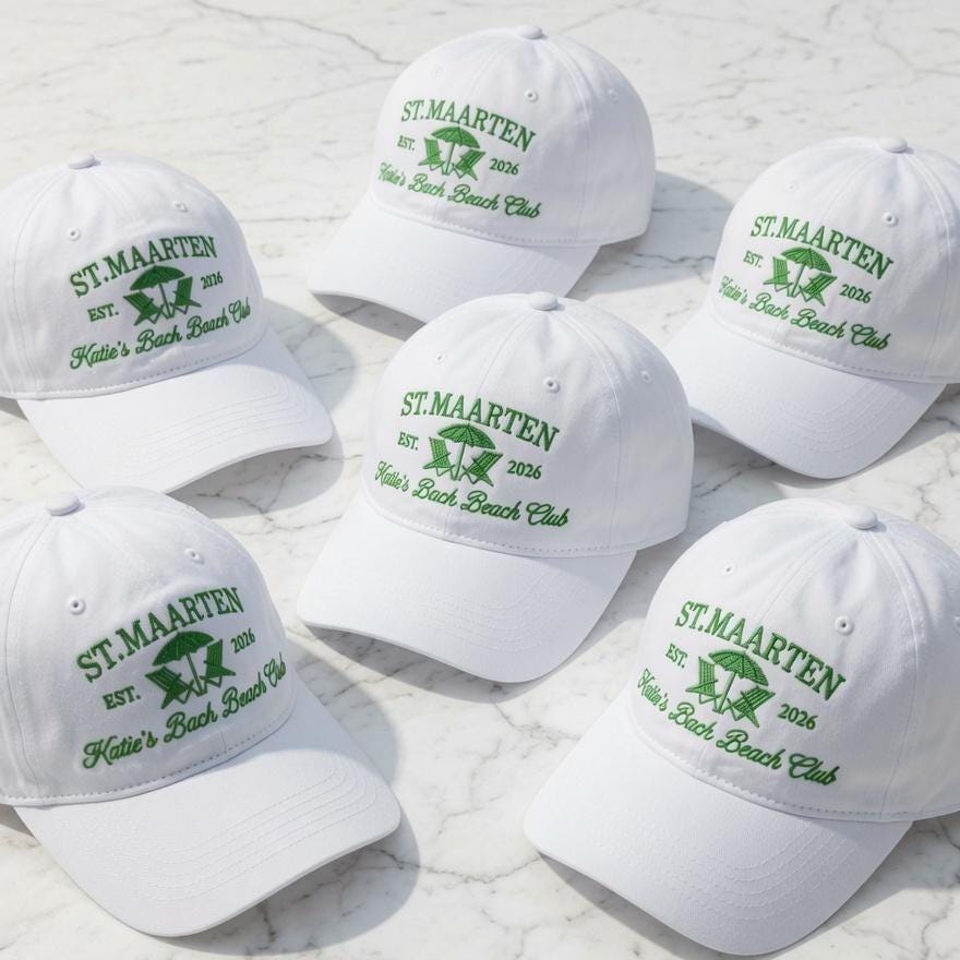 Custom Beach Club Embroidered Hat, Matching Bachelorette Baseball Cap, Summer Bridal Party Gift