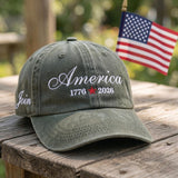 Custom Name America 250th Anniversary Hat | Personalized Patriotic 1776 2026 Dad Cap | Custom Embroidered Family July 4th Group Gifts
