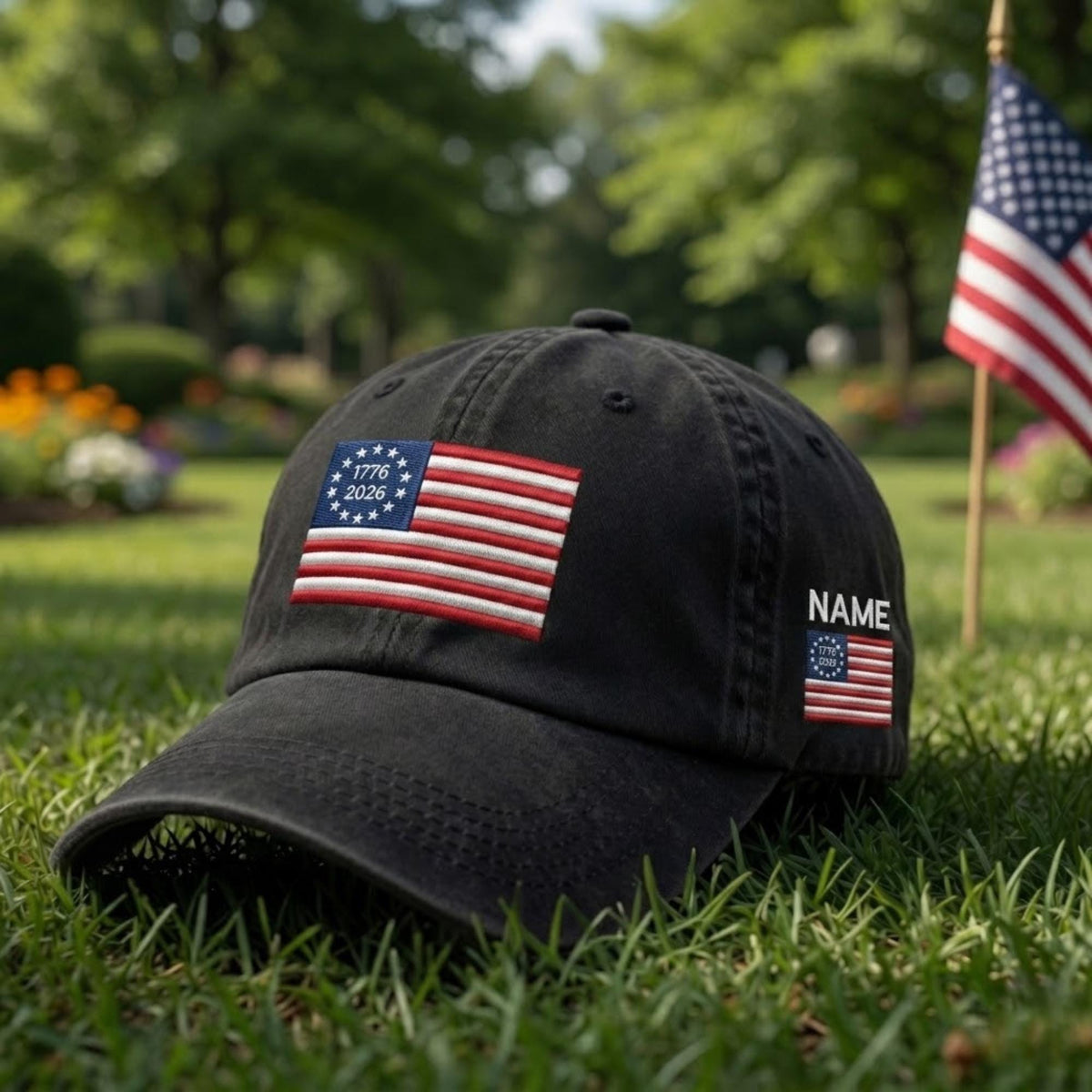 Vintage American Flag Embroidered Hat, Patriotic 13 Star Baseball Cap, July 4th Gift