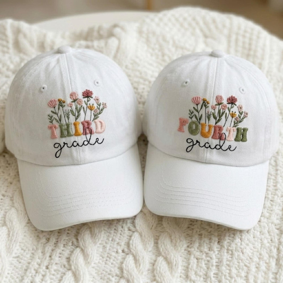 Personalized Wildflower Teacher Embroidered Hat, Custom 1st 2nd Grade Cotton Baseball Cap