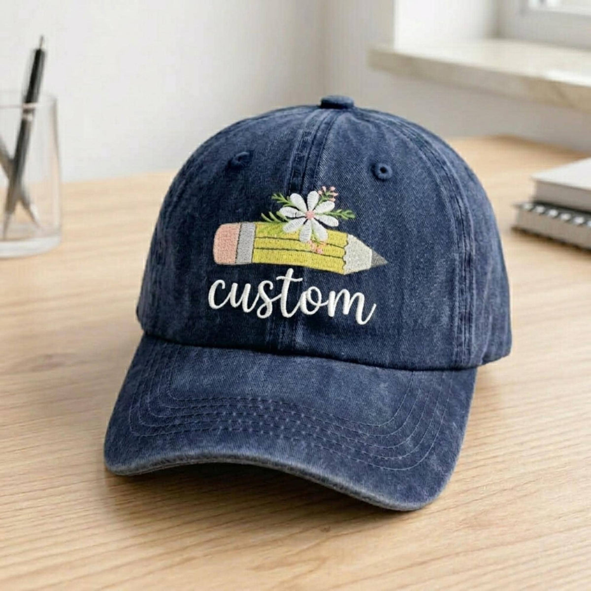 Personalized Pencil Teacher Embroidered Hat, Custom School Staff Baseball Cap, Educator Gift