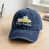 Personalized Pencil Teacher Embroidered Hat, Custom School Staff Baseball Cap, Educator Gift
