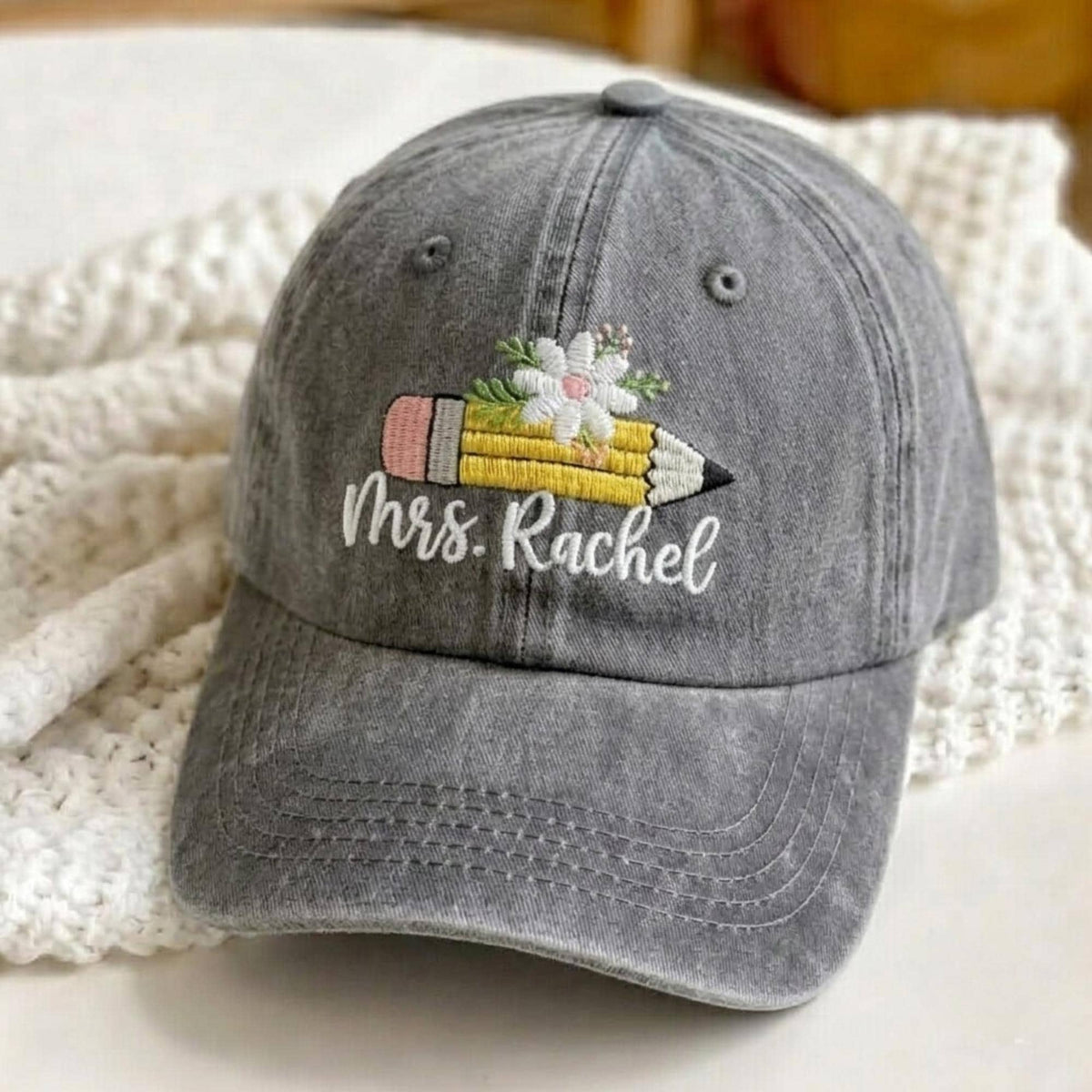 Personalized Pencil Teacher Embroidered Hat, Custom School Staff Baseball Cap, Educator Gift