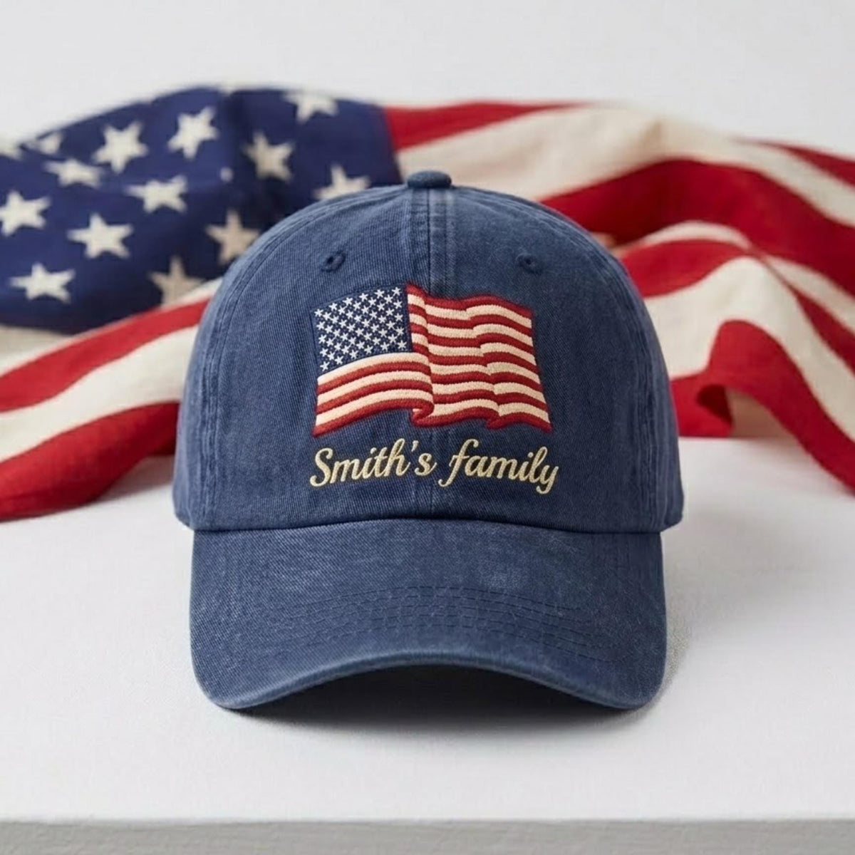 Personalized Washed Cotton American Flag Hat, Custom USA Embroidery, Family Reunion Cap