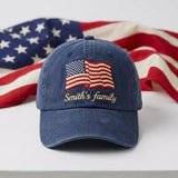 Personalized Washed Cotton American Flag Hat, Custom USA Embroidery, Family Reunion Cap