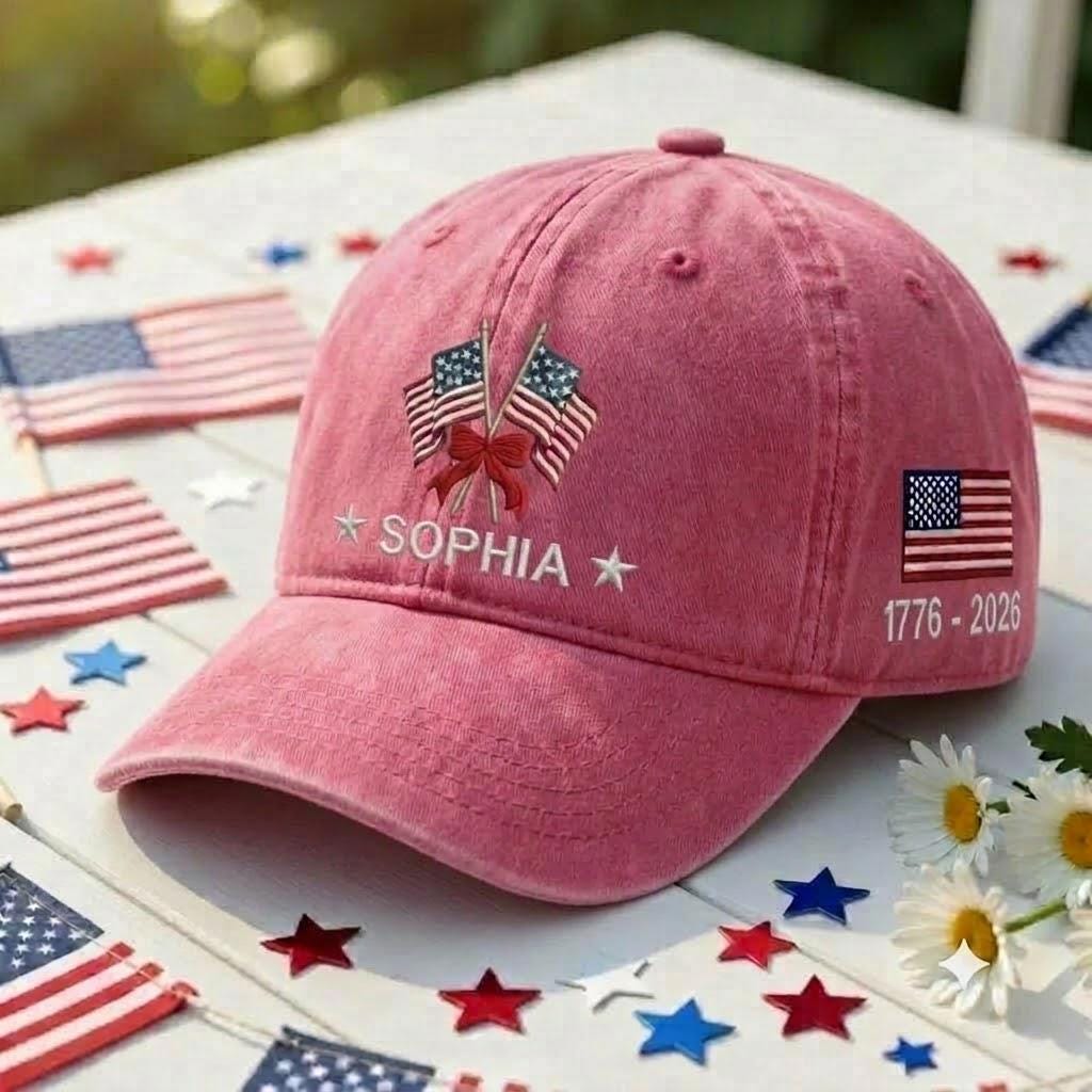 Personalized American Flag Embroidered Hat, USA 250th Anniversary Baseball Cap
