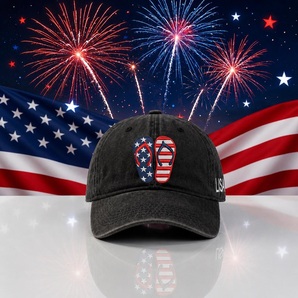 Coastal American Flag Embroidered Hat, Nautical Crab and Sailboat Baseball Cap
