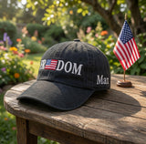 Custom Freedom USA Flag Embroidered Baseball Cap - Personalized Patriotic 4th of July Cotton Dad Hat