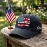 Custom Name Floral US Flag Hat | Personalized Embroidered Patriotic Flower Dad Cap | American Flag Family July 4th Matching Group Gifts