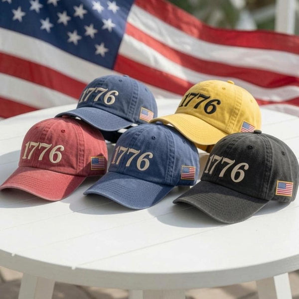 1776 USA Flag Embroidered Baseball Cap - Semiquincentennial 250th Anniversary Patriotic Cotton Dad Hat