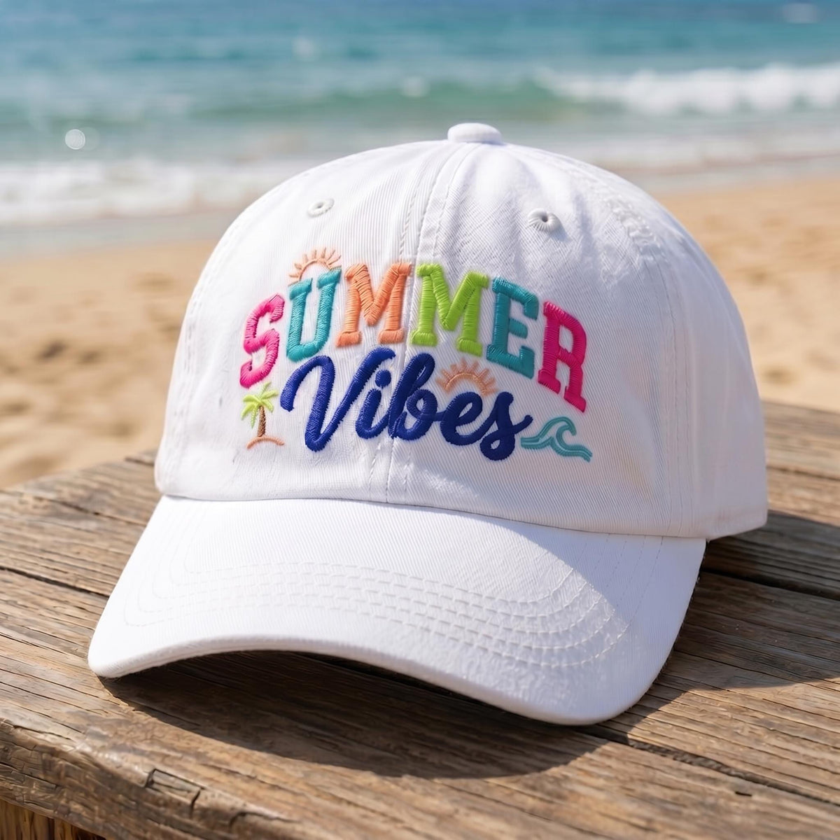 Custom Summer Vibes Beach Embroidered Baseball Cap - Personalized Name Vacation Cotton Dad Hat
