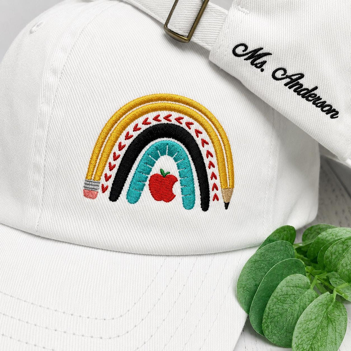 Rainbow Pencil Teacher Embroidered Hat, Colorful Back to School Baseball Cap, Teacher Gift