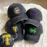 Personalized School Spirit Embroidered Hat, Custom Team Name Washed Cotton Baseball Cap
