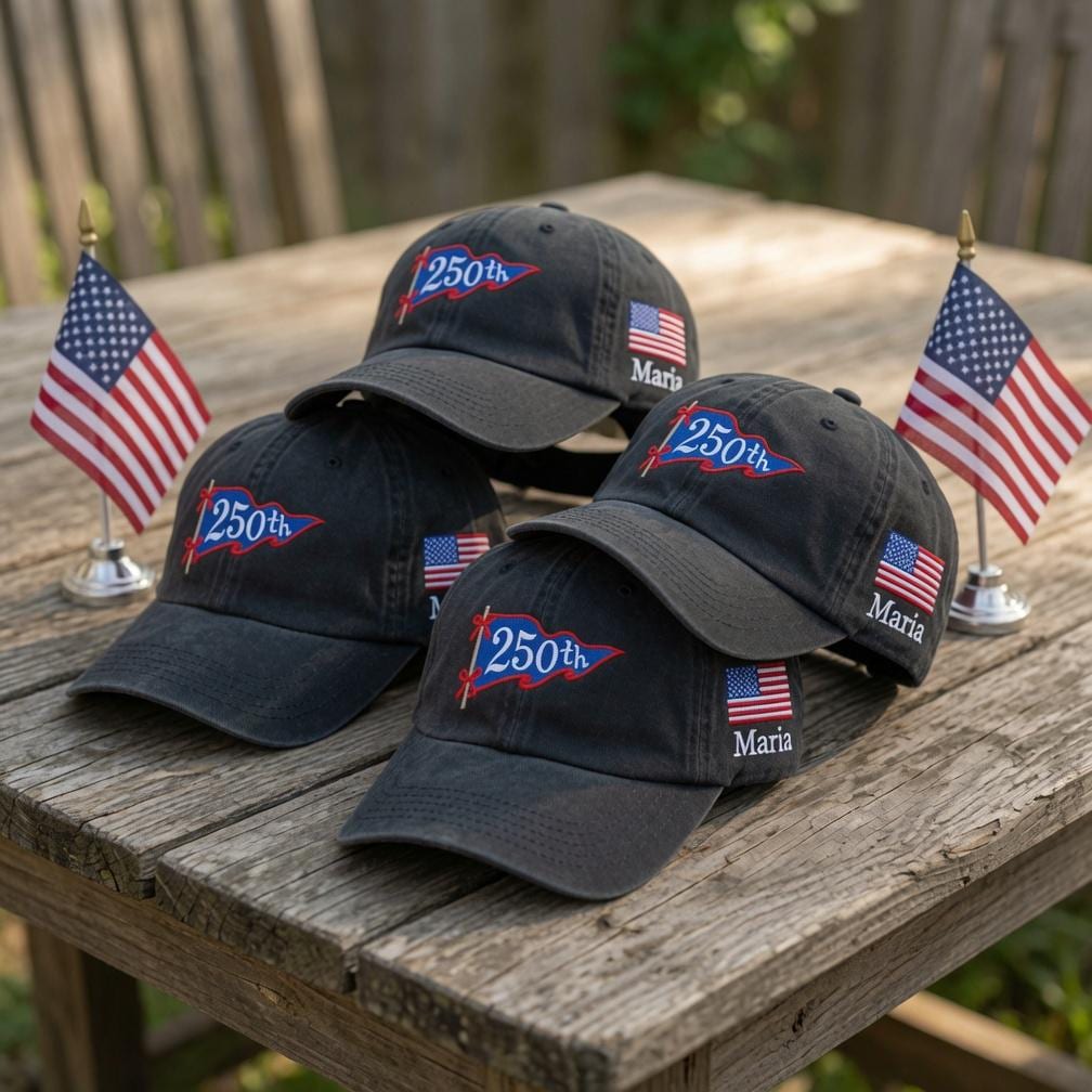 Custom Name 250th Hat, Personalized America 250 Cap, Embroidered 1776 2026 Patriotic Baseball Hat, Semiquincentennial Group Dad Cap