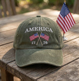 Custom Name America Hat, Personalized 1776 Flag Cap, Embroidered 4th of July Patriotic Baseball Hat, Vintage USA Group Cap