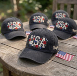 Custom Name USA Hat, Floral Patriotic Cap, Embroidered 4th of July United States Baseball Hat, Vintage Custom Text Group Dad Cap