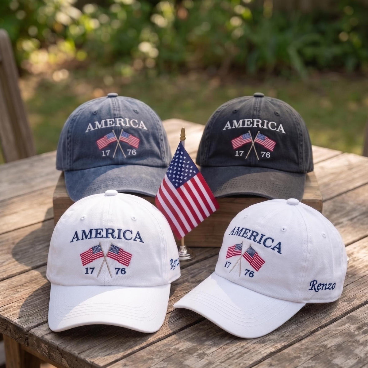 Custom Name America Hat, Personalized 1776 Flag Cap, Embroidered 4th of July Patriotic Baseball Hat, Vintage USA Group Cap