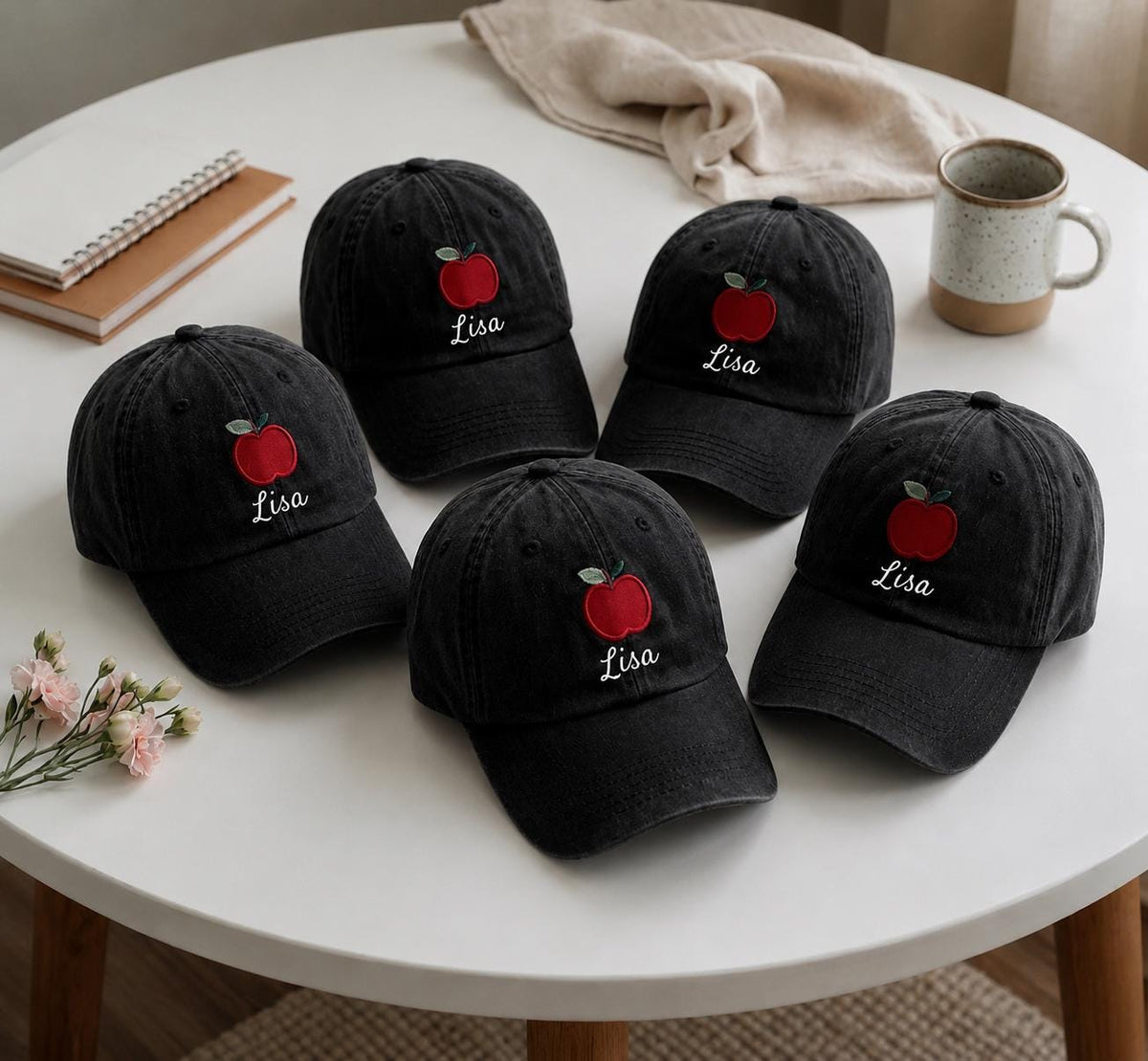 Personalized Apple Teacher Hat, Cute Embroidered Baseball Cap, Teacher Gift